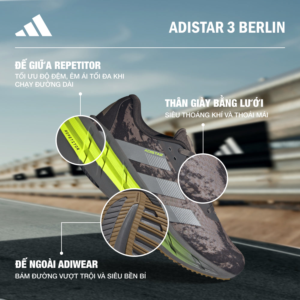 Giày Chạy Bộ Nam Adidas Adistar 3 Berlin - Xám